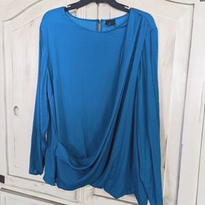Worthington Women's Plus XXL Long Sleeve Faux Wrap Drape Teal Blue